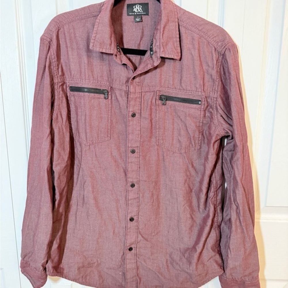 Rock & Republic Maroon Button-Up Shirt Jacket Sz Large FM